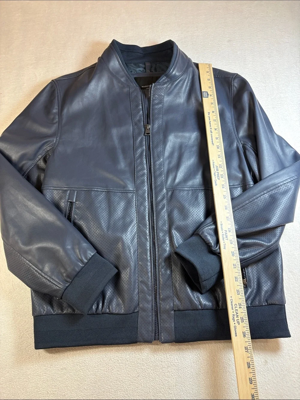 Marc New York Navy Leather Bomber Jacket